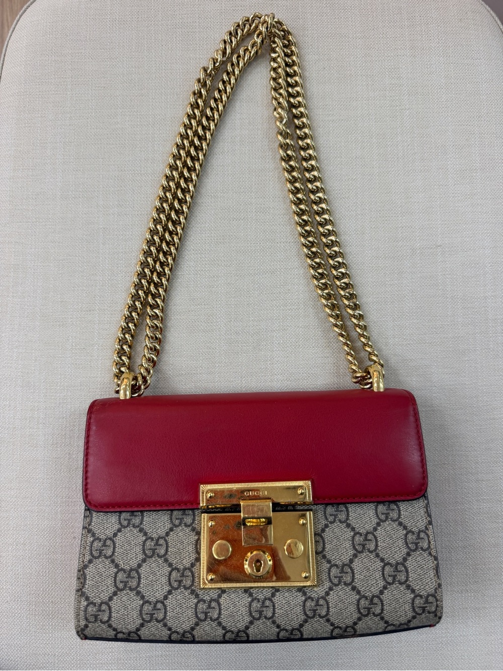 Gucci Red and GG Canvas Chain Shoulder Bag